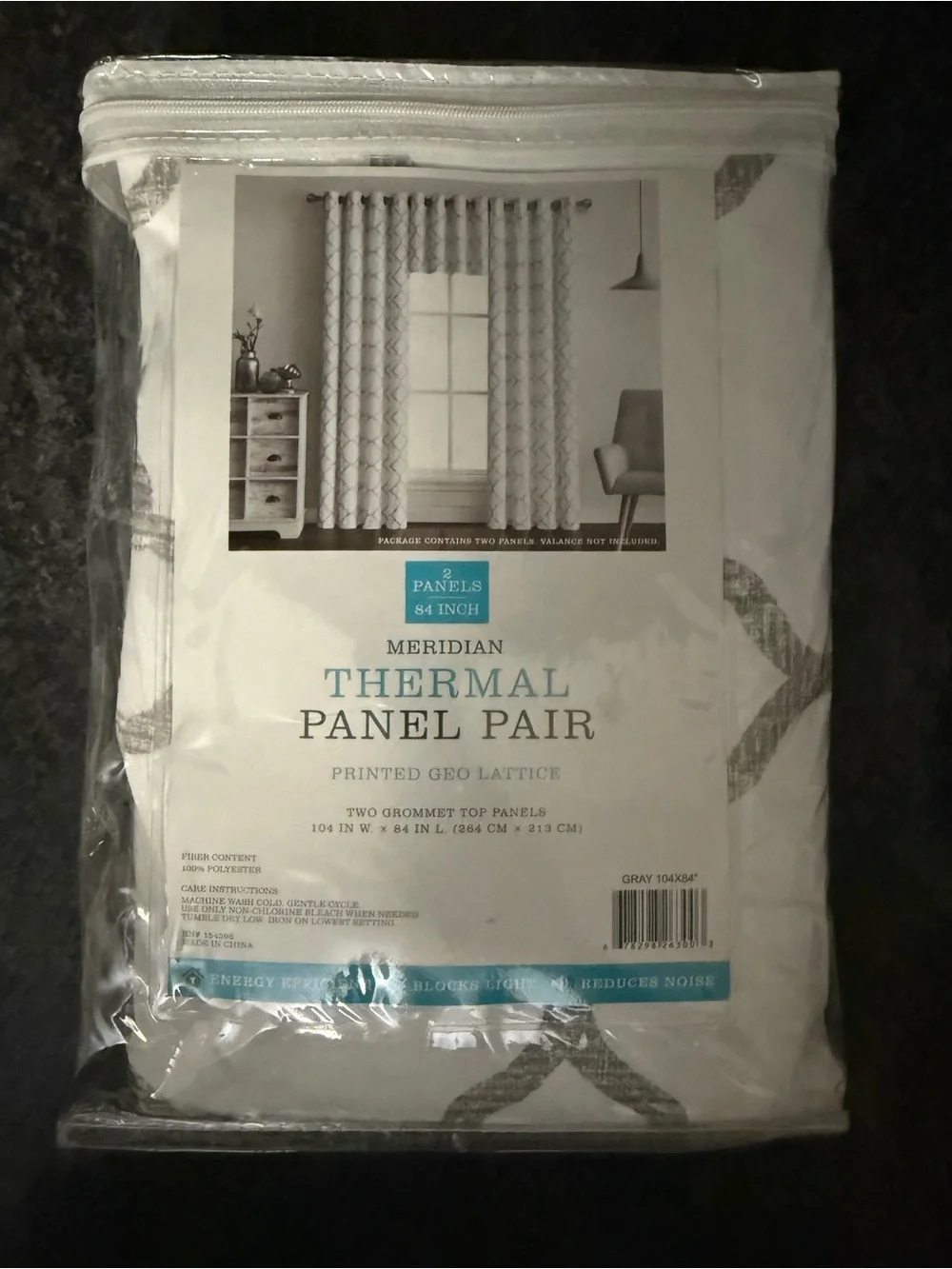 Meridian Thermal Curtain Panel Pairs in Gray Printed Geo Lattice- 2 packs
